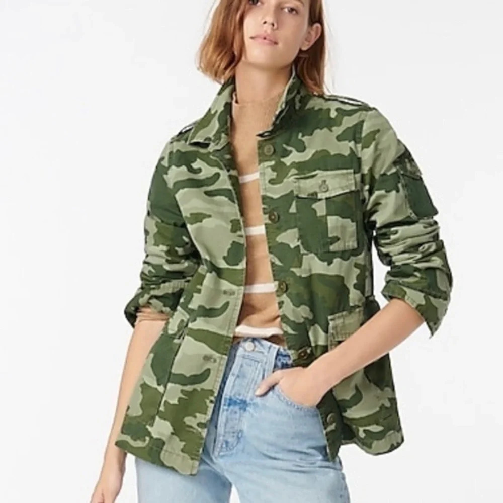 New J Crew Garment Dyed Camo Utility Jacket